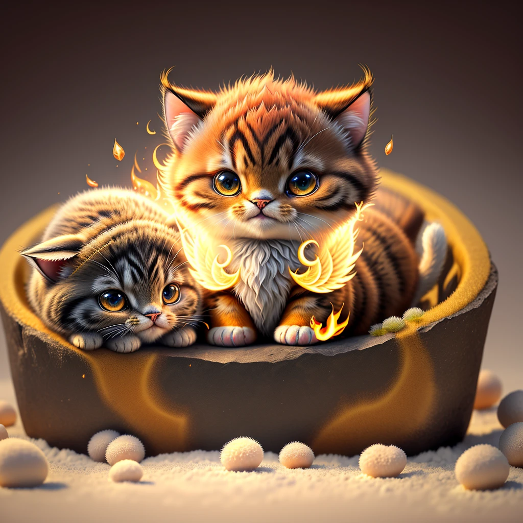 Superior image quality、"Create cute creature masterpieces with inspired, ultra-detailed concept art. Let your imagination come to life", ((Immortal Cat))、(phoenix)、(fengxi),Flashy appearance like a cat、 high detaild, in 8K、Superior image quality、Week、one is magic、The backdrop is the magic of fire