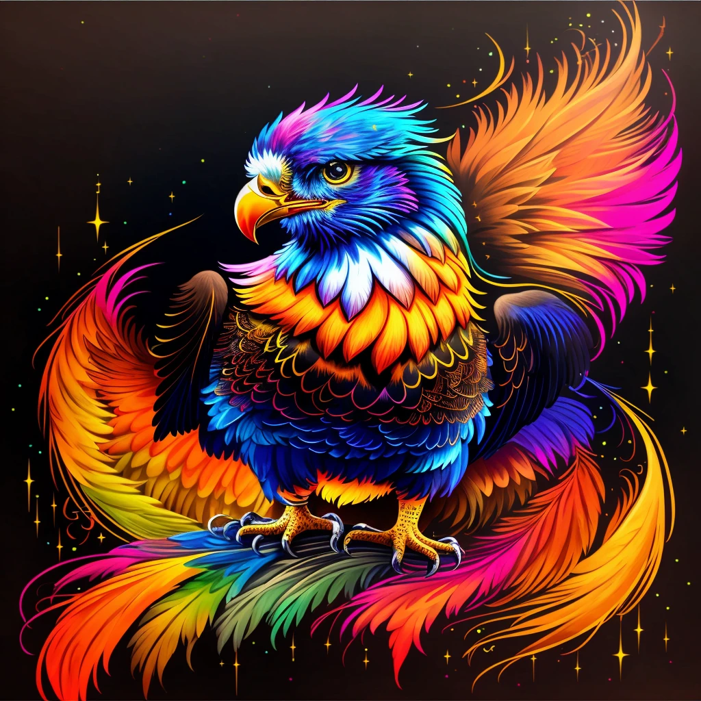 colorful bird with a star in the background, Background transparent, png, art of a phoenix, colorful plumage, glowing feathers, full of colors and rich detail, mythical creature, Fire Bird, highly intricate and colorful, ''phoenix wallpaper, colorful digital fantasy art, extremely colorful, Vibrant, high-contrast coloring, strong and vibrant colors, glowing feathers do arco-íris, high detailed colors