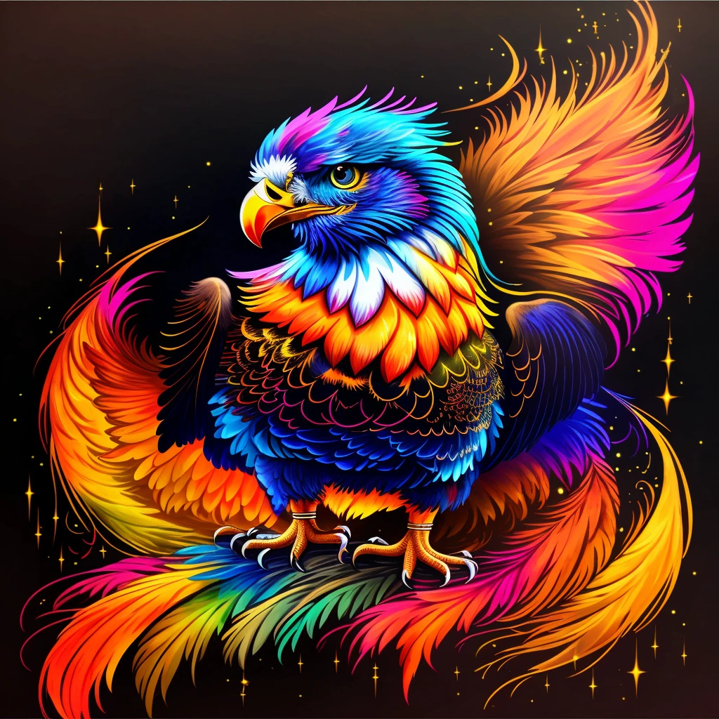 colorful bird with a star in the background, Background transparent, png, art of a phoenix, colorful plumage, glowing feathers, full of colors and rich detail, mythical creature, Fire Bird, highly intricate and colorful, &#39;&#39;phoenix wallpaper, colorful digital fantasy art, extremely colorful, Vibrant, high-contrast coloring, strong and vibrant colors, glowing feathers do arco-íris, high detailed colors