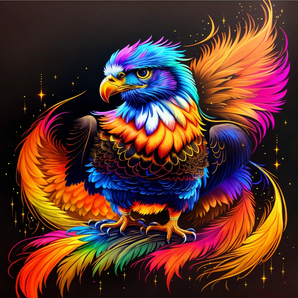 colorful bird with a star in the background, Background transparent, png, art of a phoenix, colorful plumage, glowing feathers, full of colors and rich detail, mythical creature, Fire Bird, highly intricate and colorful, ''phoenix wallpaper, colorful digital fantasy art, extremely colorful, Vibrant, high-contrast coloring, strong and vibrant colors, glowing feathers do arco-íris, high detailed colors