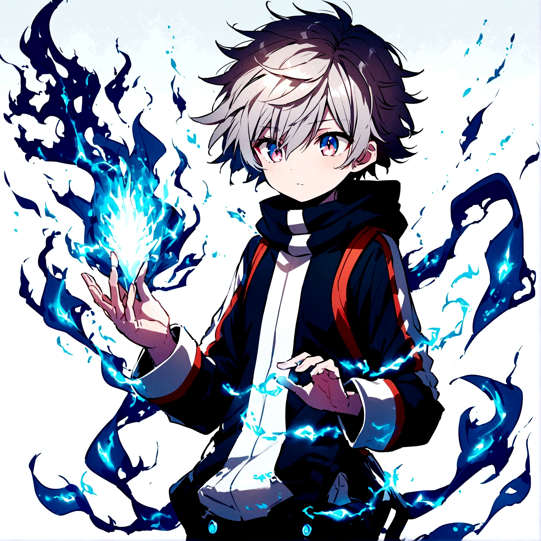 A young boy of 15 years measuring 1.65 cm, white and black hair mixed, pinkish white skin, light red eyes
