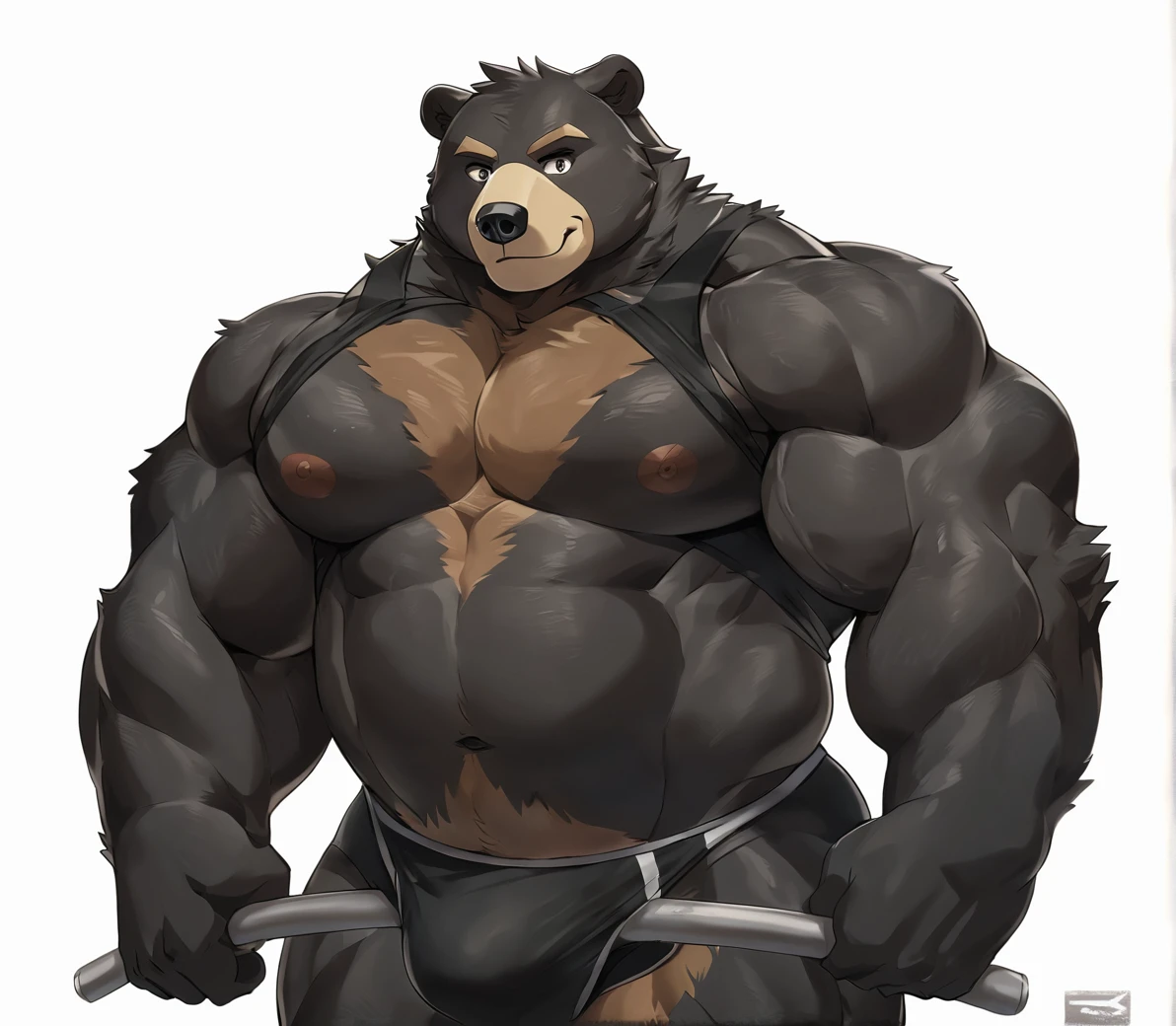 Black Bear,personification,Strong Man,black competitive brief, working out, ripped body