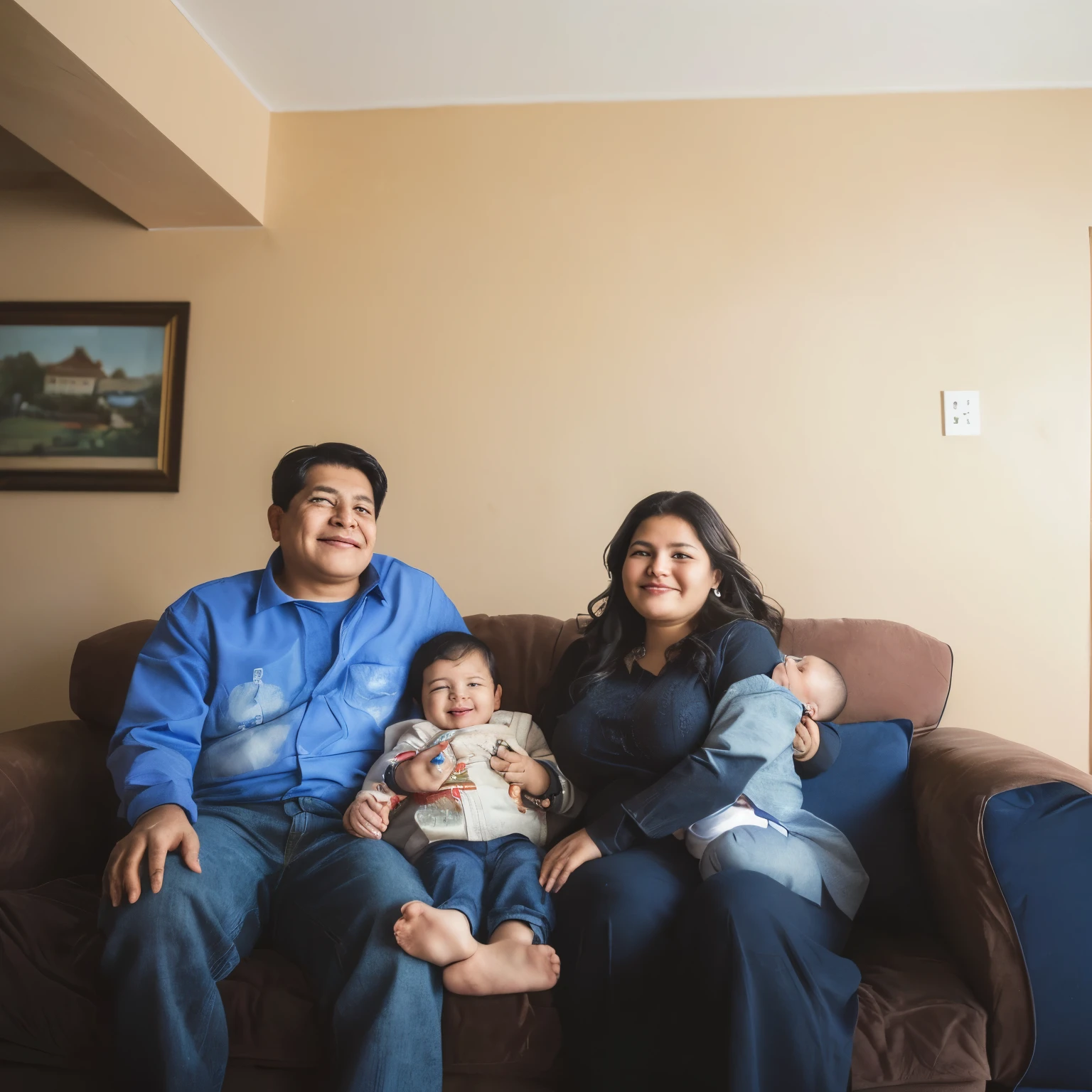 there are two people sitting on a sofa with a baby, family, family photo, portrait of family of three, familiA picture, High quality charging, high resolution photo, husband wife and son, happy family, high resolution photo, family, A picture, portrait photo, Full resolution, portrait 4 / 3, ivan bolivian, us, at home