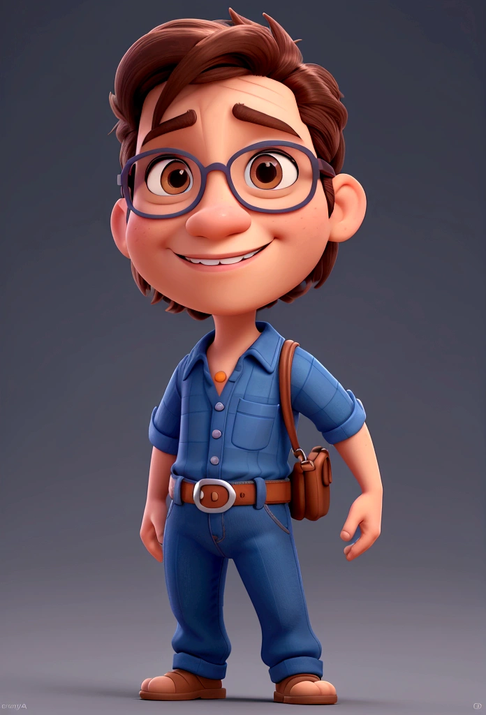 Cartoon character of a smiling brunette man, completely bald with glasses and blue shirt, animation character, stylized character, animation style rendering, 3d stylized, Arnold Maya rendering, Stylized 3D rendering, toon render screenshot, 3d character, 3d character, Stylized 3D rendering, 3D character rendering, cartoon character, Personagem de close up, character posing, (Pixar-style) (master part:1.2) (bokeh) (best qualityer) (skin detailed) (detailed texture) (8K) (Argilla) (cinematic lighting) (sharp focus)