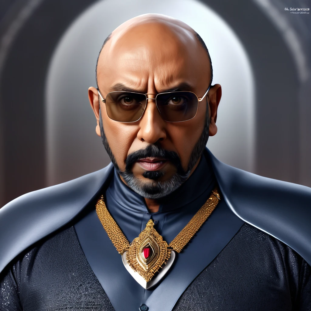 Create a portrait of actor sathyaraj as super villain, detailed cg, realistic portrait.