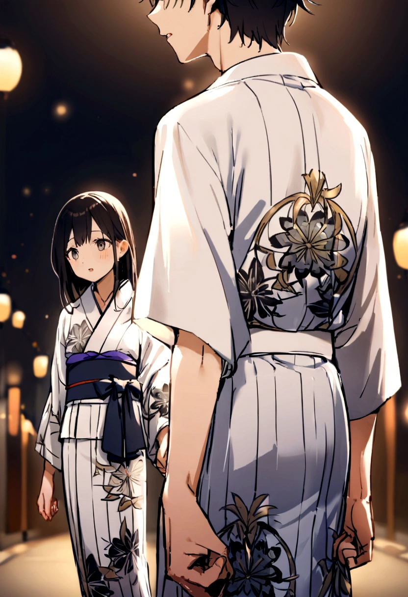 Under the Moonlit Night、Walking hand in hand２０Japanese couple in their teens、Wearing a yukata