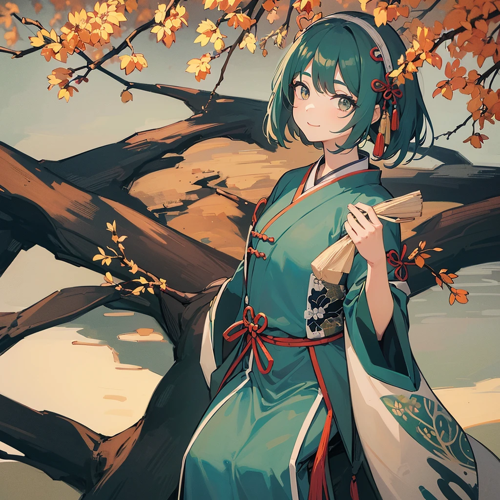 shukezouma, negative space, , shuimobysim , portrait of a woman standing , willow branches, (work of art, best qualityer:1.2), chinese traditional ink painting, model shoot style, peaceful, (ssmile), gazing at viewer, vestindo longo Hanfu, Hanfu, song, willow in the background, wuchangshuo,