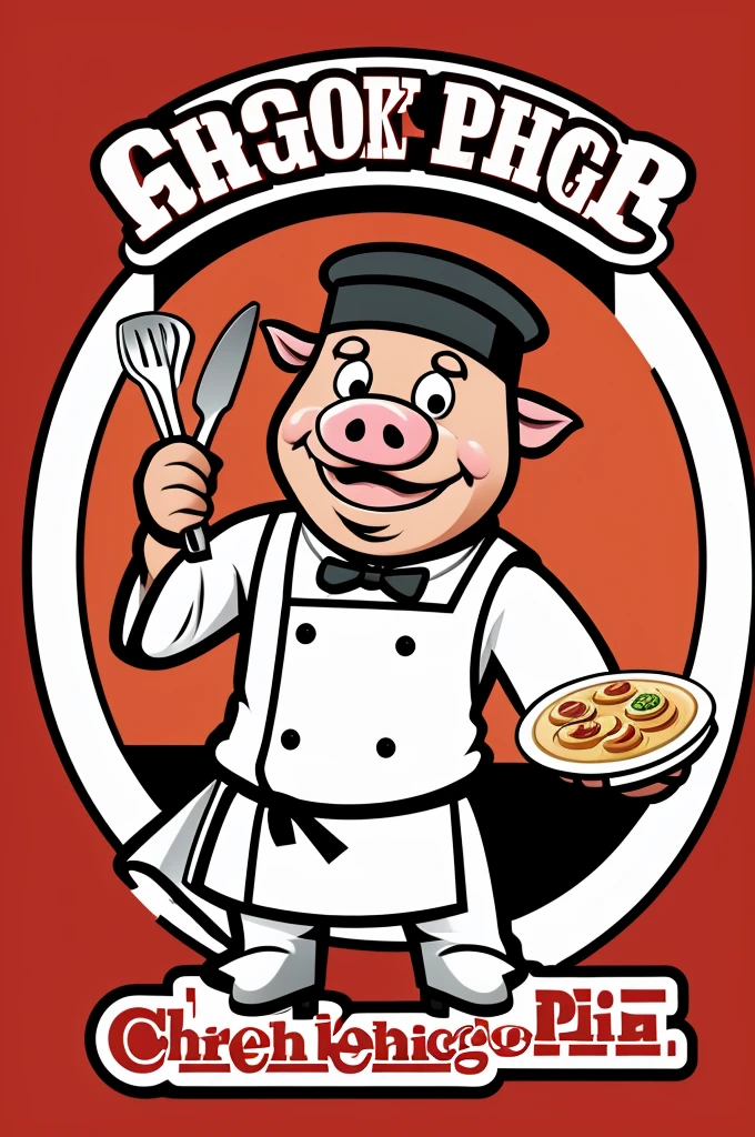 Logo based on the image of a pig dressed as a chef, in cartoon style, for a pork restaurant