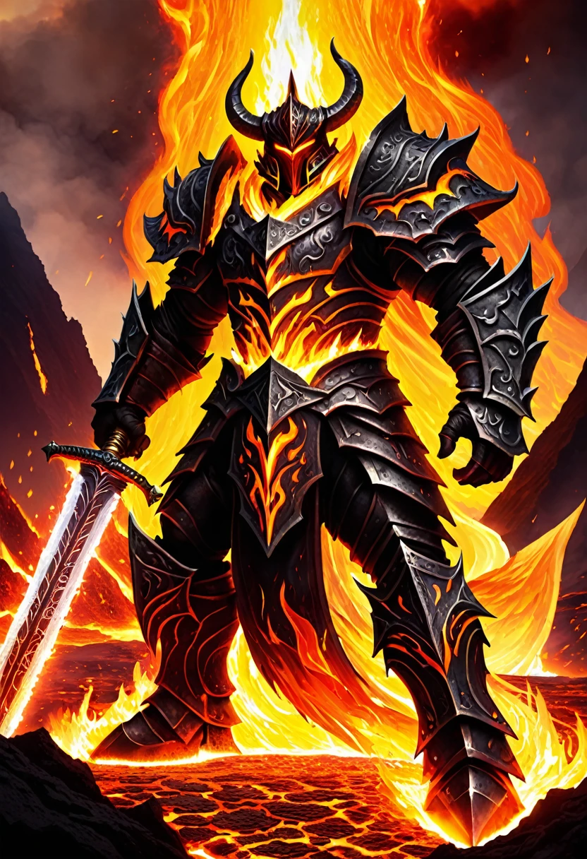 Molten Iron monster Warrior, lava, swords, fire, vulcano