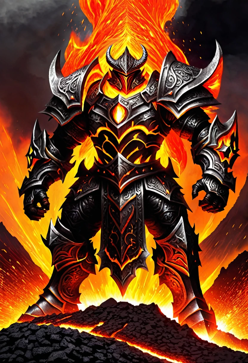 Molten Iron monster Warrior, lava, swords, fire, vulcano