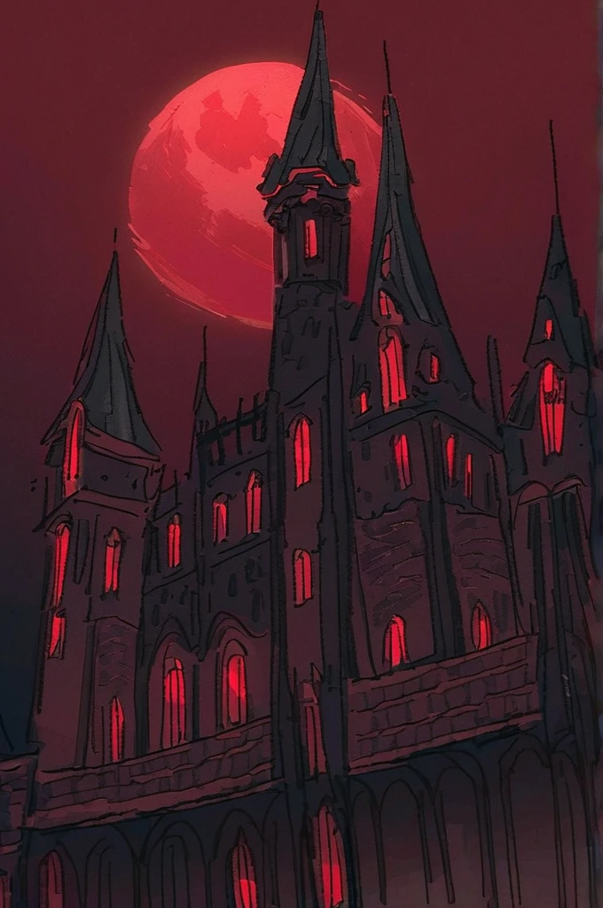 ((Лучшее качество)), ((шедевр)), (подробный), Vampire Gothic castle with a red moon