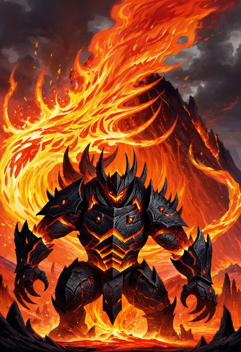 Molten Iron monster, lava, swords, fire, vulcano
