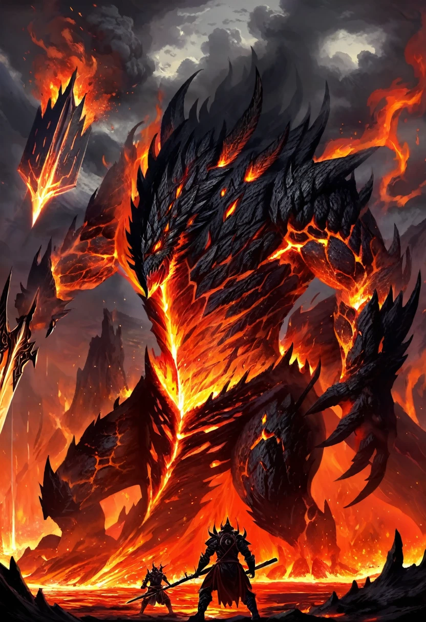 Molten Iron monster, lava, swords, fire, vulcano
