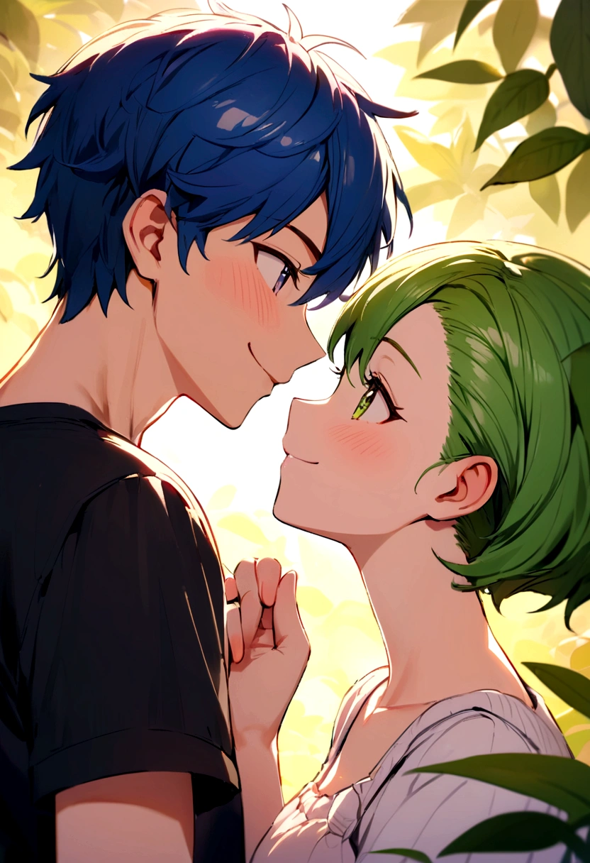 10Teenage couple, Two people gazing at each other、Smiling brightly,A wonderful sight