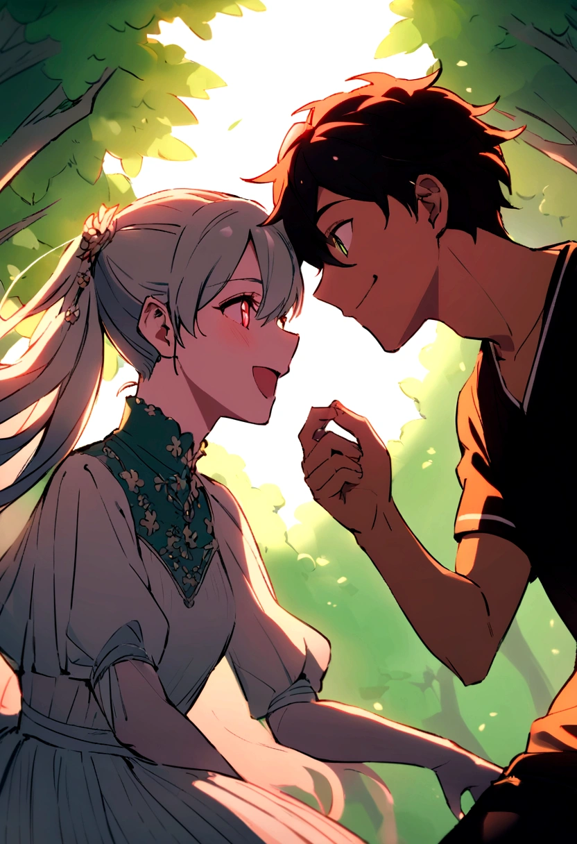 10Teenage couple, Two people gazing at each other、Smiling brightly,A wonderful sight