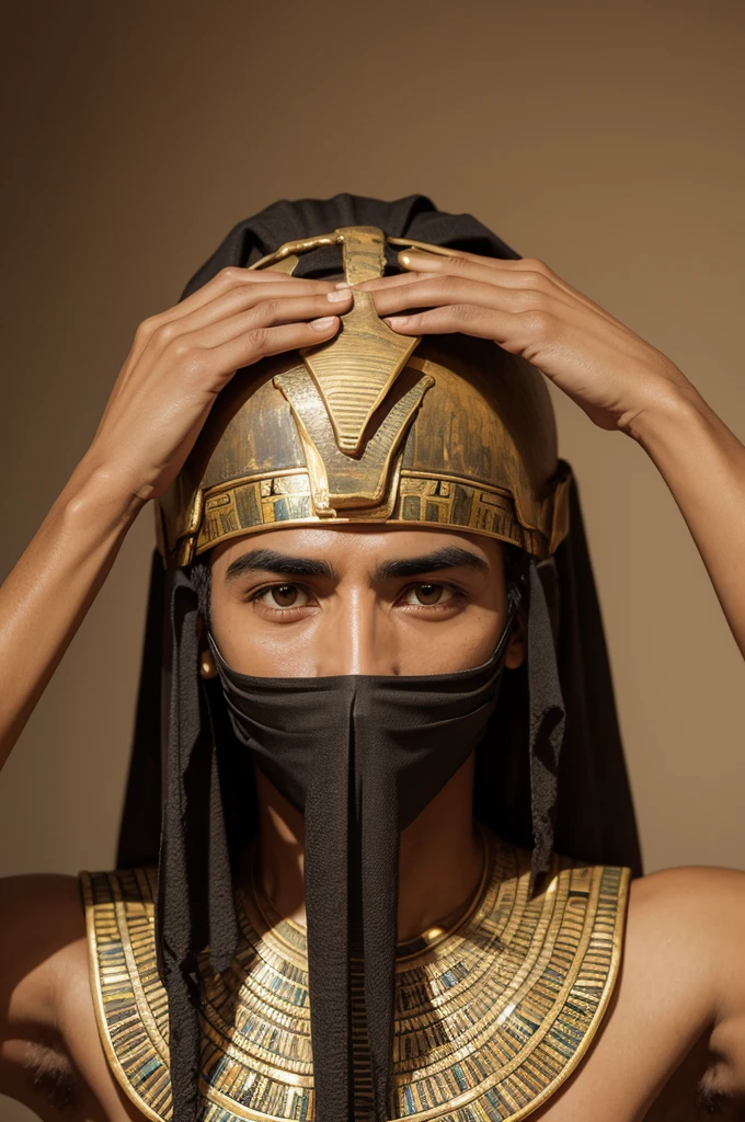 Ancient Egyptian man covering his face