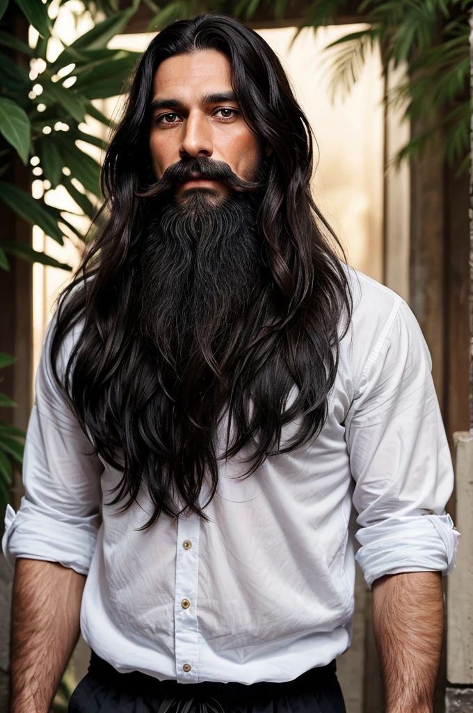 The man’s face was painted
white and he had an unevenly grown beard and moustache.
His long, black, dishevelled hair added to his mysterious
look. For a forty-year-old, he appeared quite young. His face
was ethereally carved, his skin so clear and luminous that it
formed an aura of beauty around him