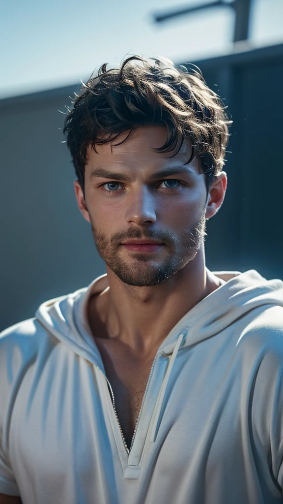 Jamie dornan, oppav3, (masterpiece, ultra quality, high resolution, 8k, intricate: 1.2), (detailed face:1.2), (insanely detailed, bloom:1.5), handsome, manly, detailed skin, pores, absurdres, hunk, 1boy, male focus, ((realistic)), good lighting quality, muscle veins, (pale skin), balanced eyes,