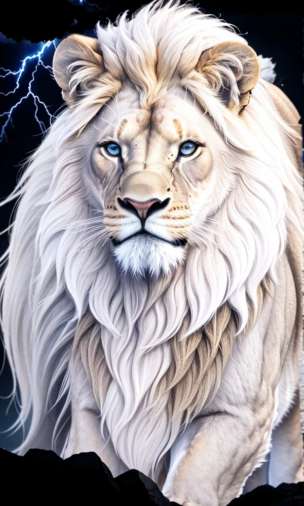 Lion, Divine Lion, naturals, thunder, Realistic Lion, rey, realistic detailed, Sunset light, sky, Sol noturno, realistic detailed 16K, Eletricidade Detalhada 8K, Darkness Background, Texturas realistas de 8K, Cores photorrealistic 8K, fire azul, realistic detailed Fire Bolt, sky Light Detailed, Power of thunder, Realistic Divine, gold color, Divine gold, Golden light, naturey, linda, Rendering, photorrealistic, UltraHigh definition, 4K, detailed textures, thunder, detailed shadows, detailed colors, neon blue, blue light, lightning strikes, blue power, naturey linda, Great Divine, peaceful face, naturalss, lightning strike, Electric Power Screw, detailed contrast, realistic contrast, high resolution, detailed colors, fire, villany, divine creature, 8K FullHD, realistic detailed, 16K, 8K, High definition, detailed contrast, realistic contrast, high resolution, detailed colors, fire, villany, divine creature, 8K Realistic Lion Face, realistic detailed, chic, elegance