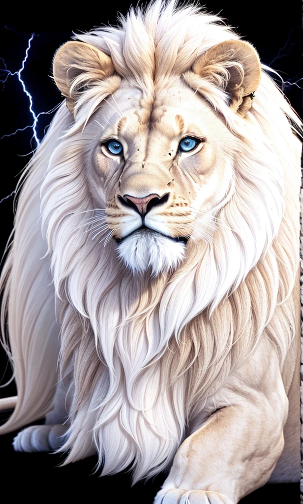 Lion, Divine Lion, naturals, thunder, Realistic Lion, rey, realistic detailed, Sunset light, sky, Sol noturno, realistic detailed 16K, Eletricidade Detalhada 8K, Darkness Background, Texturas realistas de 8K, Cores photorrealistic 8K, fire azul, realistic detailed Fire Bolt, sky Light Detailed, Power of thunder, Realistic Divine, gold color, Divine gold, Golden light, naturey, linda, Rendering, photorrealistic, UltraHigh definition, 4K, detailed textures, thunder, detailed shadows, detailed colors, neon blue, blue light, lightning strikes, blue power, naturey linda, Great Divine, peaceful face, naturalss, lightning strike, Electric Power Screw, detailed contrast, realistic contrast, high resolution, detailed colors, fire, villany, divine creature, 8K FullHD, realistic detailed, 16K, 8K, High definition, detailed contrast, realistic contrast, high resolution, detailed colors, fire, villany, divine creature, 8K Realistic Lion Face, realistic detailed, chic, elegance