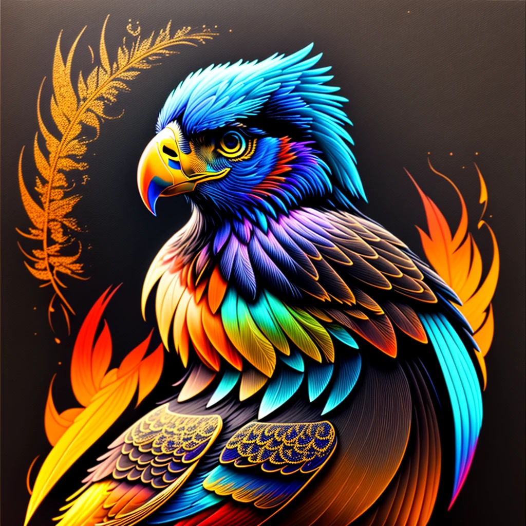 a painting of a colored eagle on a black background,, breathtaking rendering, within a radiant connection, inspired by Kinuko Y. Craft,, magical elements, kitten icon, wow, is beautiful, casting a multi colorful spell, bright flash, flash