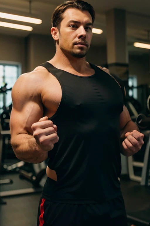 A man in the gym with a weight in his hand