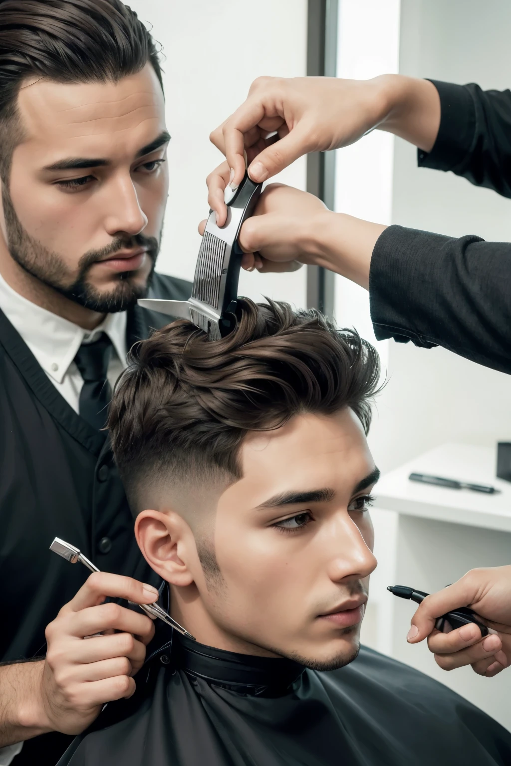 ((best qualityer)), (detailded), 1 man getting his hair cut in a barbershop