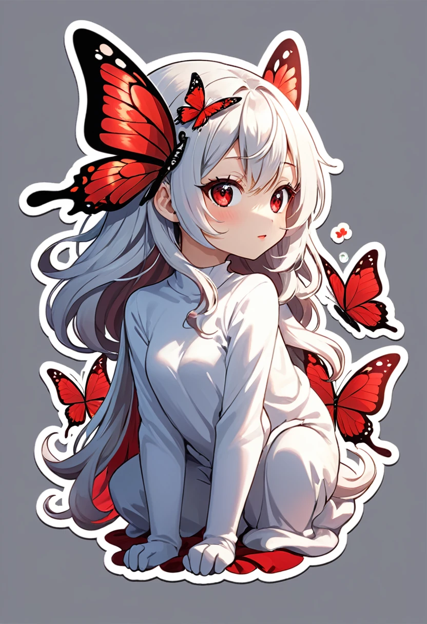 ToC style, of the highest quality, sticker, red butterfly, cartoon, dark background