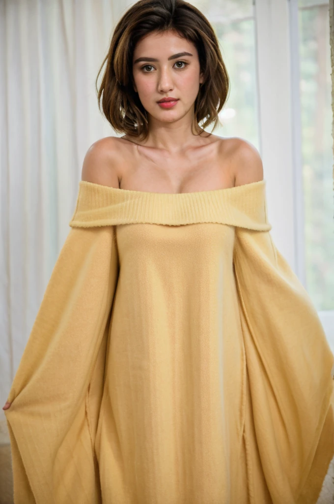 ((best quality)), ((masterpiece)), (detailed), 1girl, off-shoulder sweater,