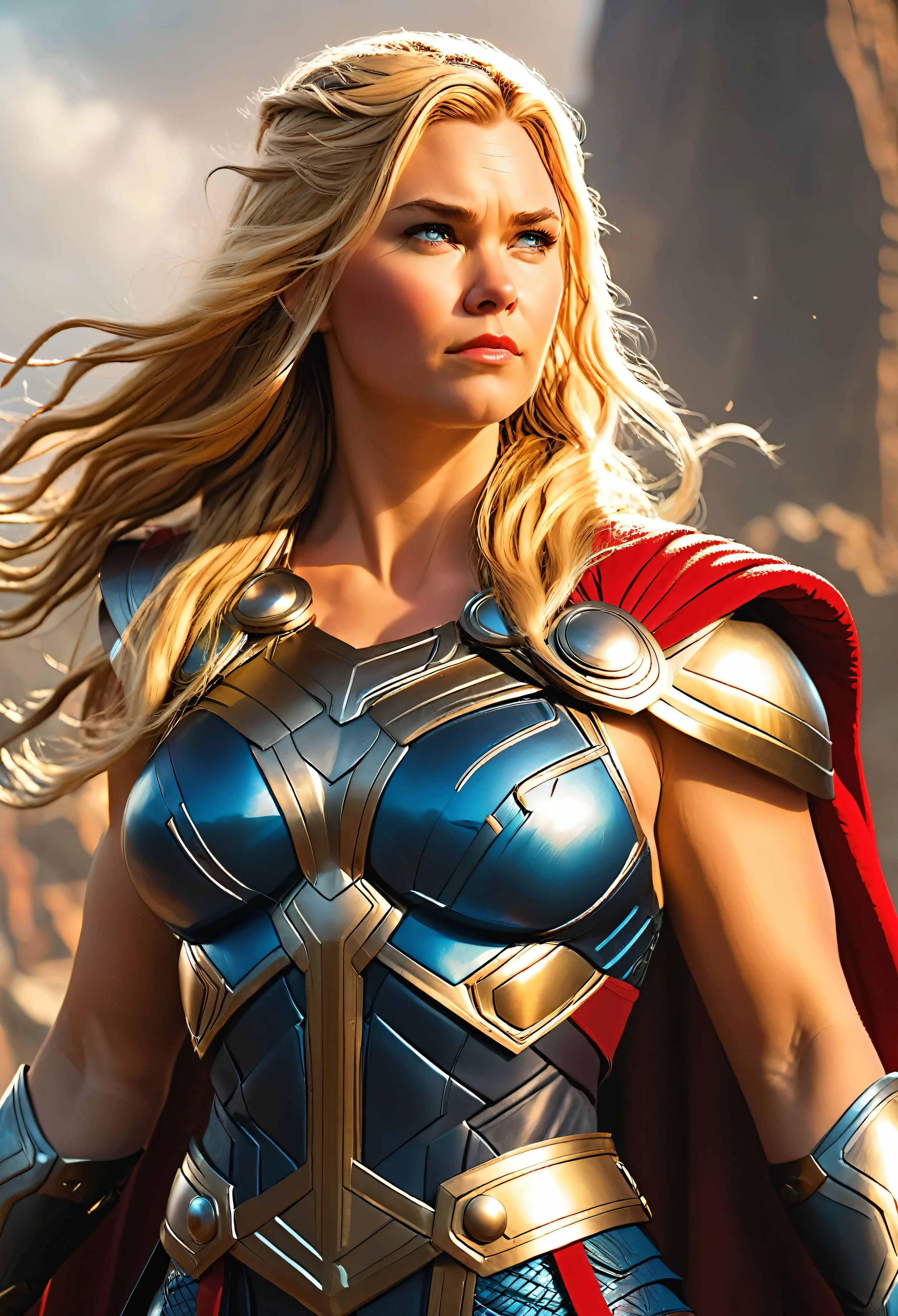 woman thor, female thor, sexy, photography, soft lighting, soft details, octane, large breast, massive , healthy Full figured woman, tight thick body, artstation trending, ultra high detail, ultra realistic, cinematic,16k, female Thor costume, 