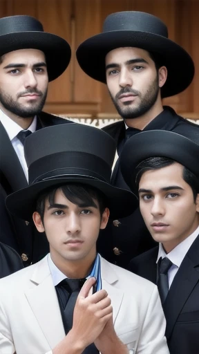 group of young Haredi man focus on face