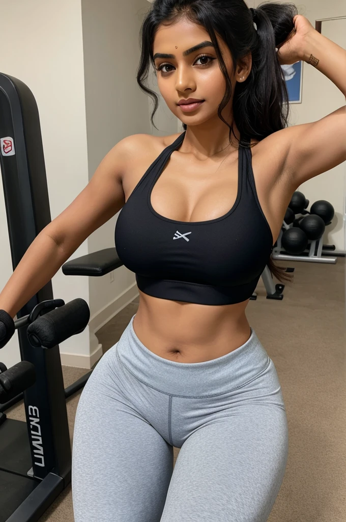 Indian girl in tight gym pants and sports bra