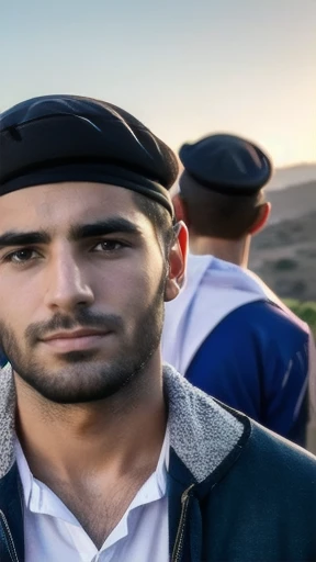 group of young Judaean man focus on face