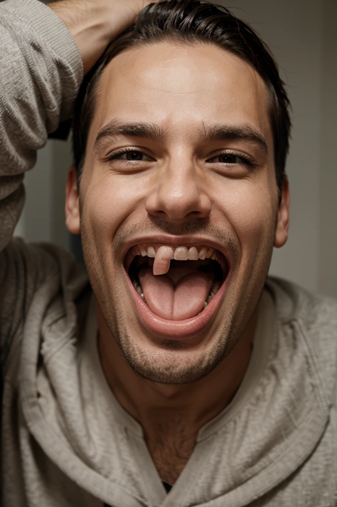 Man with an expression of excitement with his mouth open and tongue out