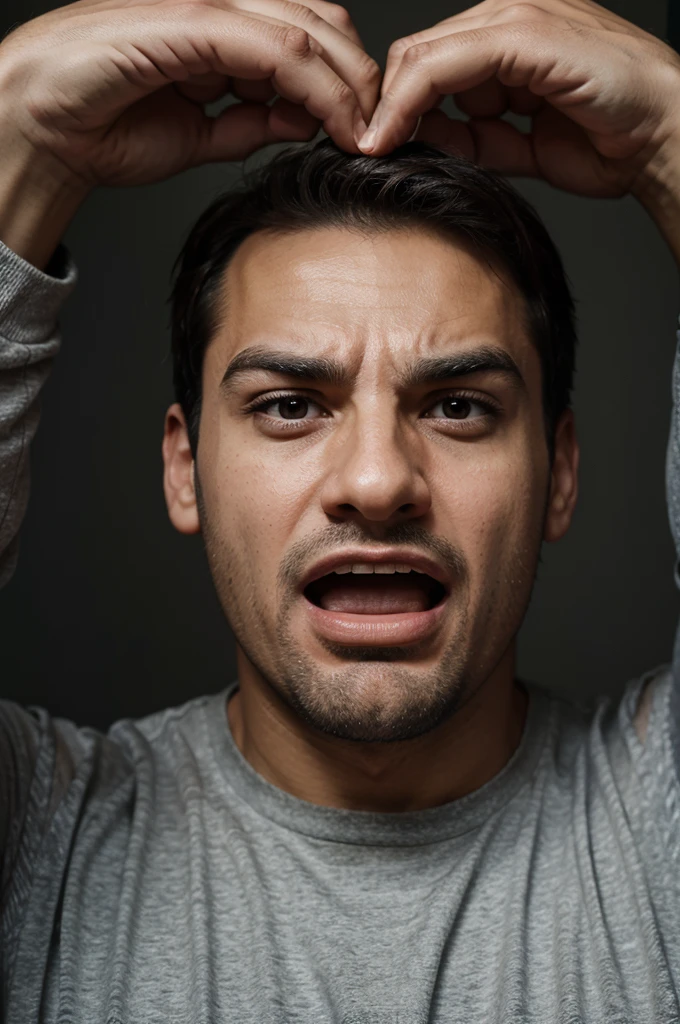 Serious man with an expression of excitement with his mouth open