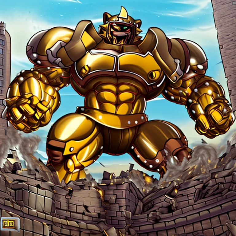 (Solo. masterpiece. official art. 8k. best quality. detailed full body. full body.)
(situation 1 : dominating zeraora. zeraora is over 1000 meters long. focus GIANT mechanical Muscular zeraora is trampling the city. Looking down. macro. stomp. Low-angle perspective. emphasizing the immense size. He is much bigger than a skyscraper. Giga Giants. looking down. foot focus, (soles:1.2))

(situation 2 :smoke and flames rising from the destruction in the city)

(Additional details 1: wearing a full-face helmet. golden armor. Armored Flazzard. Armored_Flazzard. high-tech bio-mecha armor. real texture material. whole body shines like metal. Wearing cyberpunk mecha. emphasizes the muscles. suit fully made of metal. intricate armor. Robotic suit. suit fully made of metal. cyborg. He is wearing a golden cloak.).

(Additional details 2: (Detailed head. Detailed Body. Detailed abs. gigantic muscles. HYPER MUSCLES. Gigachad Muscular. big muscle. pecs. triceps. traps. unusually developed muscular body. body full of huge muscles. showing off muscles. pectorales enormes. Exaggeratedly huge muscles. huge muscles. long legs.).

(Additional details 3: Spread wings. It has wings. have big wings. The claws are sharp. Sharp teeth).

(Additional details 4: golden hyper penis. hyper golden penis. big penis) Chrome Armor