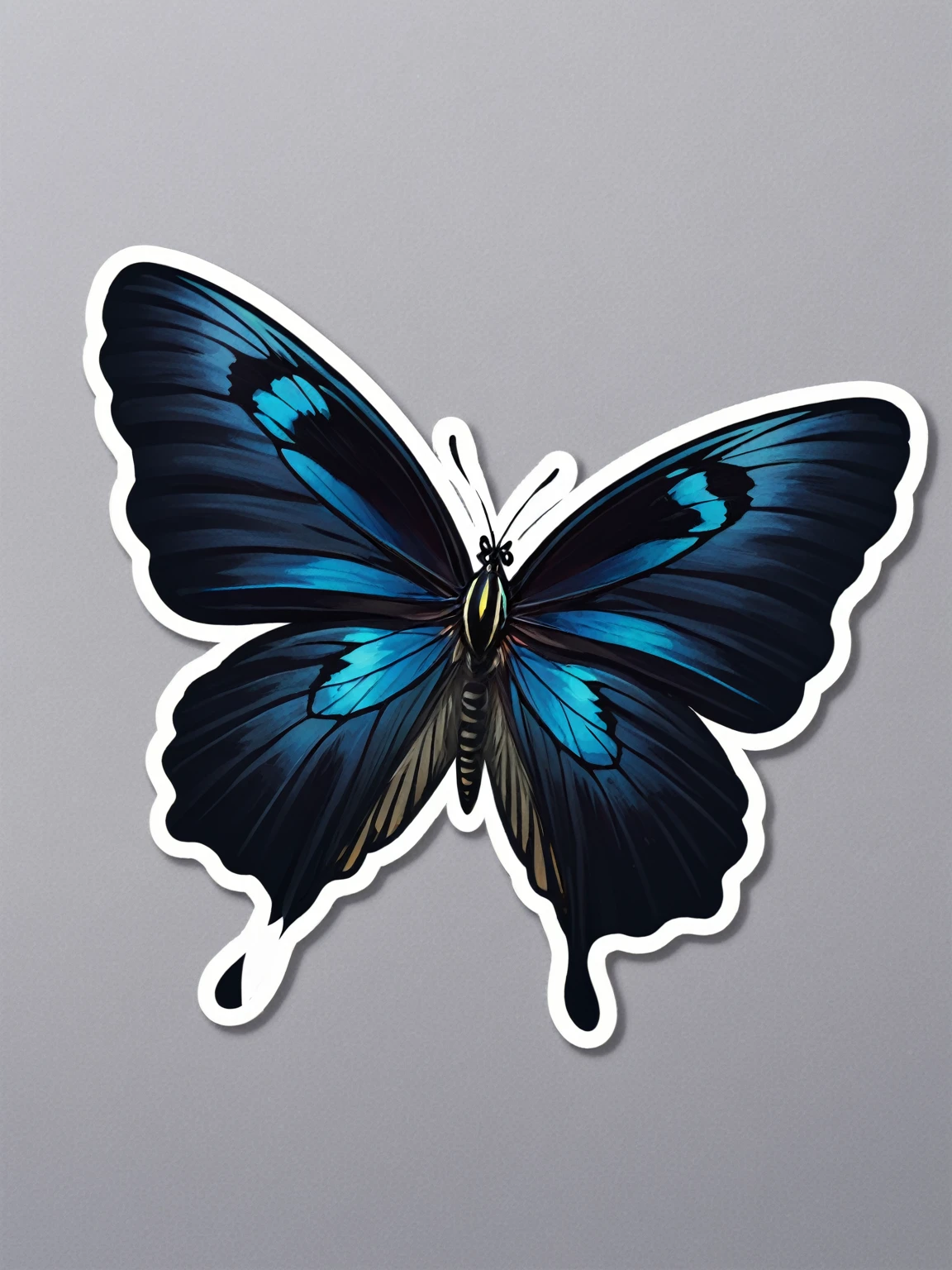 maximum quality, sticker, black butterfly, flying, dark background