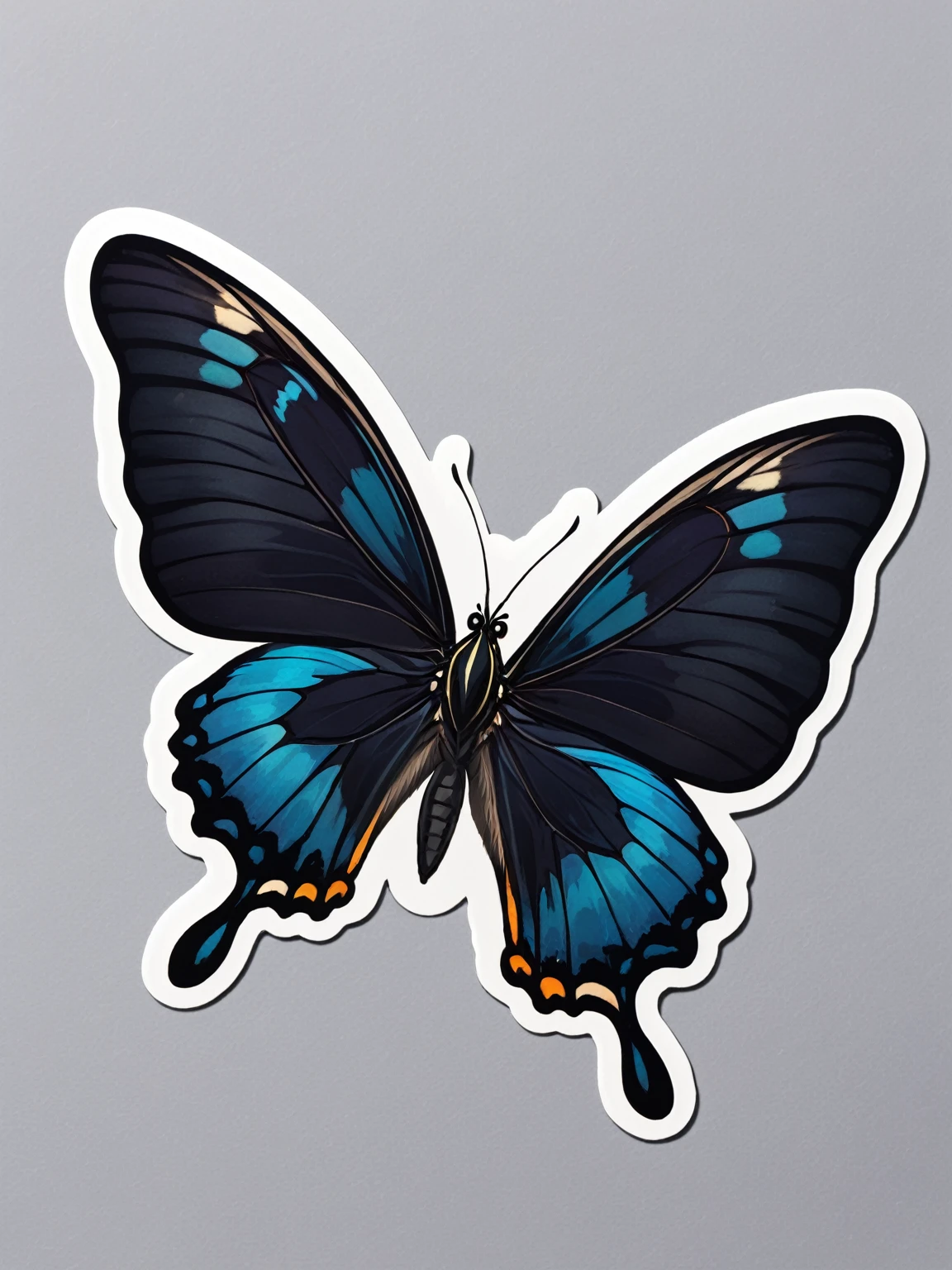 maximum quality, sticker, black butterfly, flying, dark background