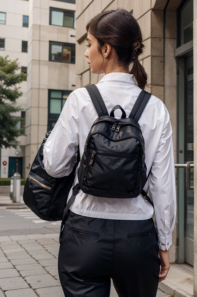 Polyester backpacks, nylon with genuine leather details executive