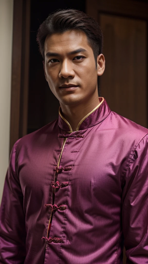 a man, duke, magenta Chinese clothes, close-up, half-body, 