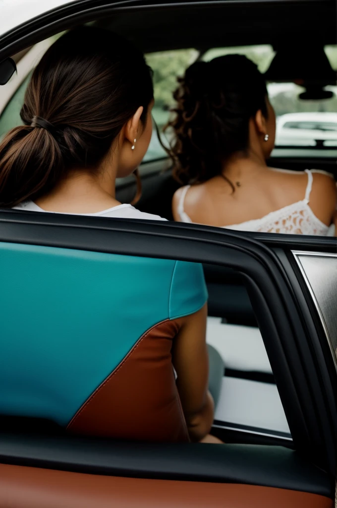 50 year old woman; with sporty but elegant clothing, short curly hair, in profile driving a car
