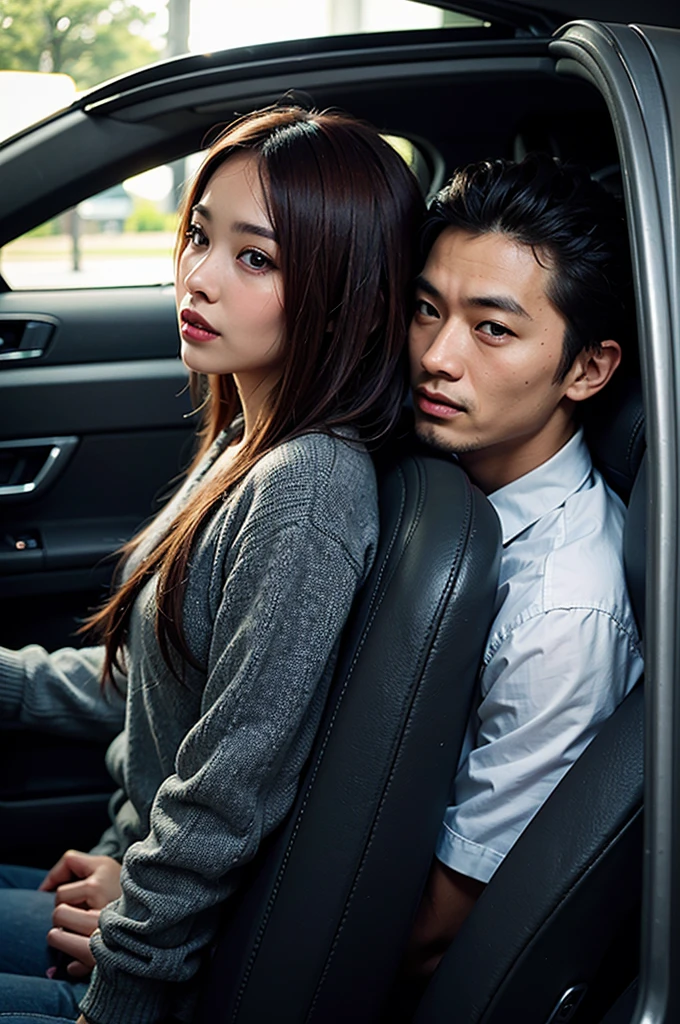 couple in a car image seen from the back seat