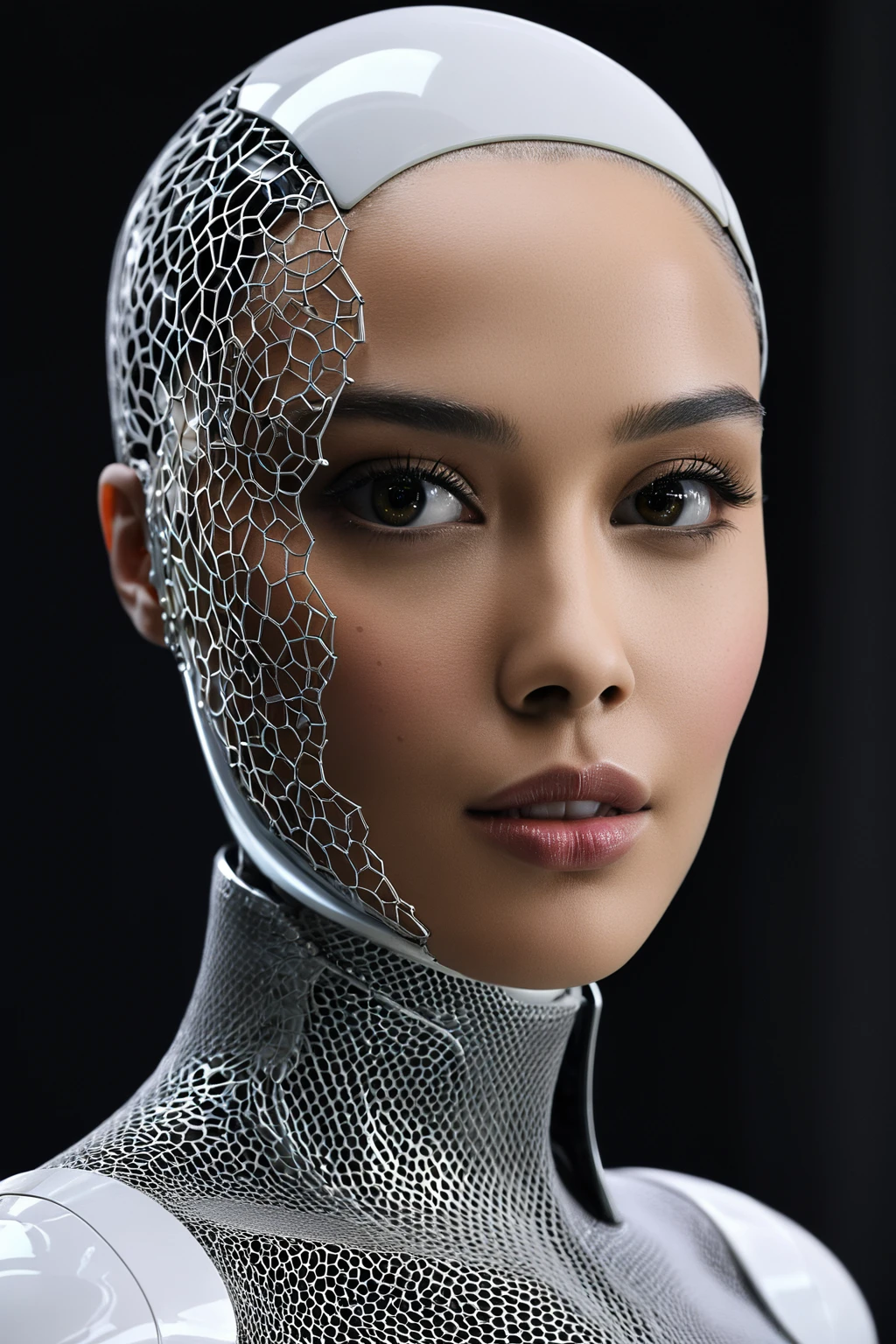 Here is a prompt for creating an image:
"Design a stunning and alluring female humanoid AI robot inspired by the film Ex Machina. The robot should have a face resembling that of an extremely gorgeous lady, with human-like, realistic skin. Ensure that the skin texture is detailed and beautiful, capturing the essence of a woman's beauty intertwined with advanced AI technology."