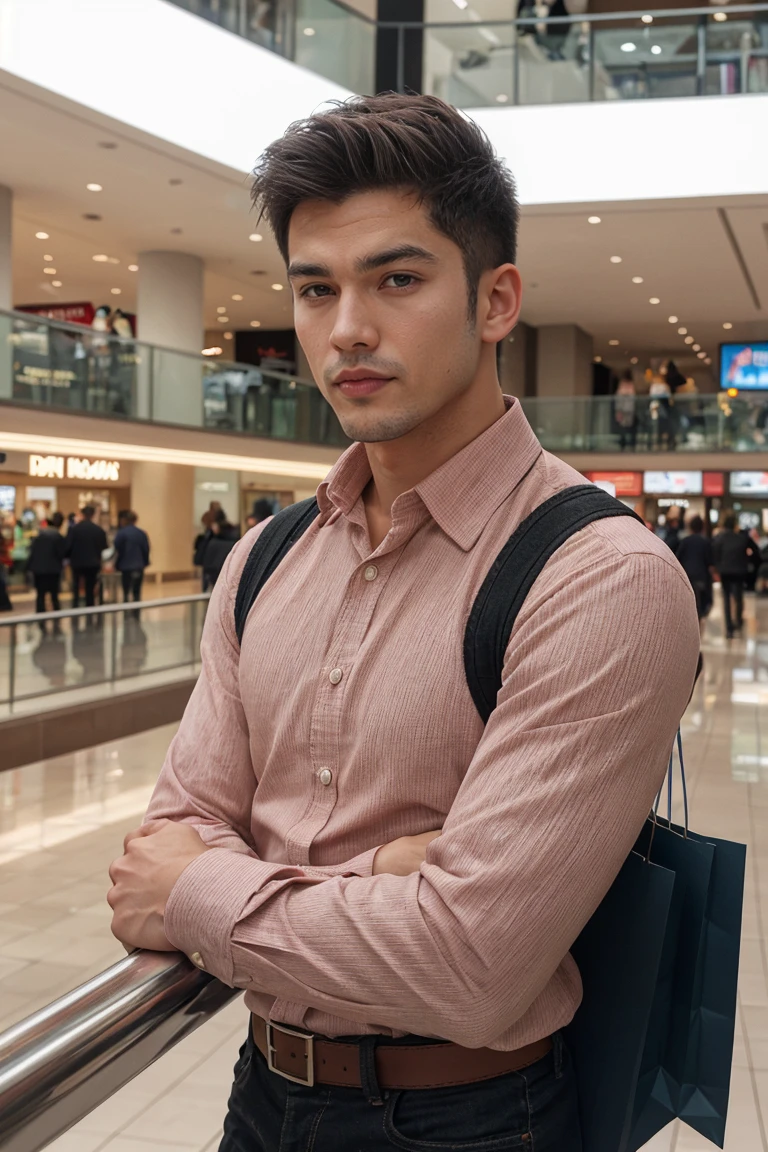 Realistic amateur photo published in  , handsome young man ,shopping mall 