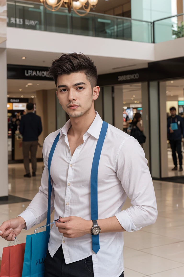 Realistic amateur photo published in  , handsome young man ,shopping mall 