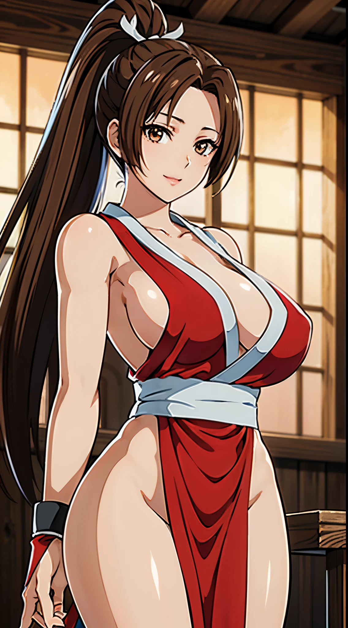 ((8K)), ((32k)), ((Highest quality)), ((masterpiece)), ((超High resolution)), ((Tmasterpiece)), (((head shot:1.6)))、((8K)), ((32k)), ((Highest quality)), ((masterpiece)), ((超High resolution)), Fine skin、女性1 person、pink sexy dresses、((Mai Shiranui:1.2)), Expose your shoulders、Brown Hair, Brown eyes, Long and high ponytail, hair band, 1 person、Captivating smile, 25 years old, Japanese Mature, beautiful指, beautiful長い脚, beautiful体, beautiful鼻, beautifulキャラクターデザイン, Perfect Eyes, Perfect Face, jewelry, hair ornaments, king of fighters,((Large Handheld Fan:1.6))、
(Tabletop, Highest qualityの, Highest quality, beautifully、beautiful: 1.2), Very detailed, More detailed,適切な体のProfessionalポーション,Tabletop,Ultra-high quality output images,High resolution,Intricate details,Very delicate and beautiful hair,Realistic photos,dream-like,Professionalの照明,Realistic Shadows,Focus Only,
(Big Breasts:1.2,) , フローティングスカートFine skinの質感, High quality fabric, High quality metallic texture、((Beautiful and dense face))、RAW Photos、Professional, Ultra-fine painting, ((alone)), beautiful胸、Highest quality, Very detailed, Very detailed詳細, Finer details, so beautiful,(Five Fingers, Four fingers and thumb),Concept Art, Anime fantasy artwork, Detailed fantasy art,8KHigh resolution, Detailed Art, 8 Slim legs, Defined, Defined fingers