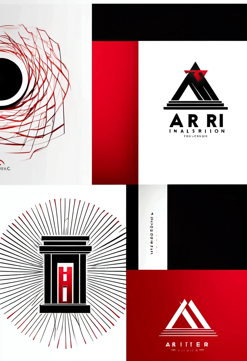 Minimalistic logo , Focus of letter "ARI", building facade, lines representing structure or architecture, city skyline. Colors red and black, Style elegant, modern, minimalist. The mood is energetic, professional, friendly