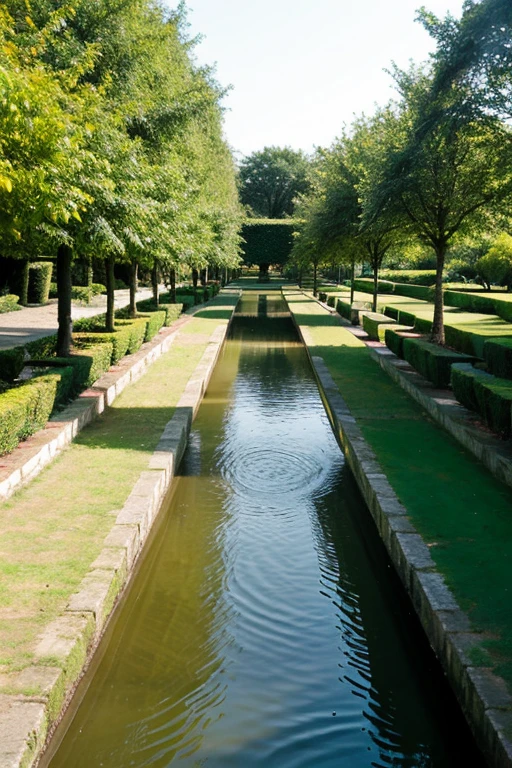 Water canal and buildings in the middle of gardens