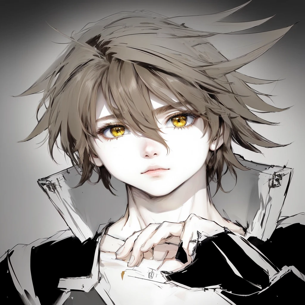 1boy, anime, ultra detailed, beautiful eyes, beautiful face, brown hair, yellow eyes, white skin