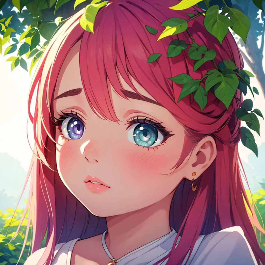 a beautiful girl, 1girl, beautiful detailed eyes, beautiful detailed lips, extremely detailed face and features, long eyelashes, cute expression, vivid colors, warm lighting, cinematic lighting, film grain, high quality, 8k, photorealistic, detailed background, lush foliage, natural setting, serene atmosphere